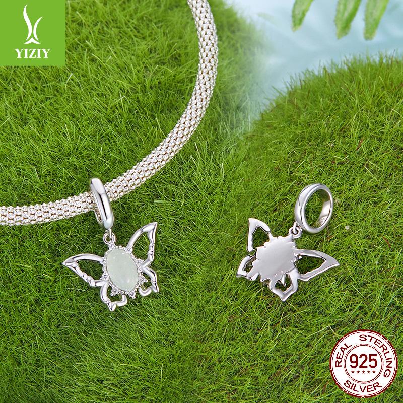 Подвеска-бабочка из стерлингового серебра 925 пробы, бусины из натурального жадеита в виде животных, аксессуары для бисероплетения браслетов своими руками