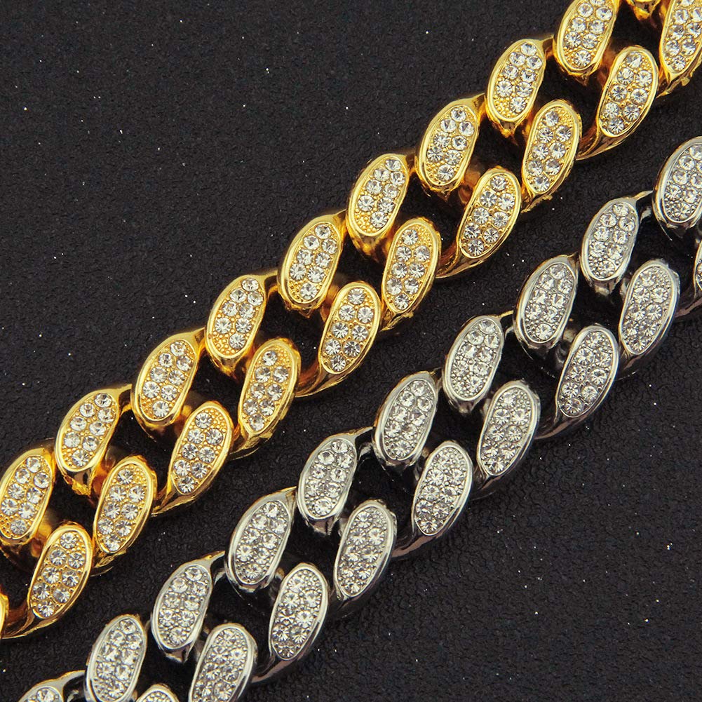 Толстая 20-миллиметровая цепь-бордюр из 18-каратного золота и в кубинском стиле, стильная и модная, в западном стиле [Rockyu] Мужская, Золотая, Серебряная, С покрытием, Цирконий, Ожерелье, Крутая, Хоп,