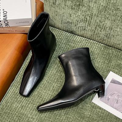 Осень Зима Квадратный Носок Женские Стройнящие Ботильоны Женские Элегантные На Низком Каблуке Короткие Ботильоны Zapatos De Mujer