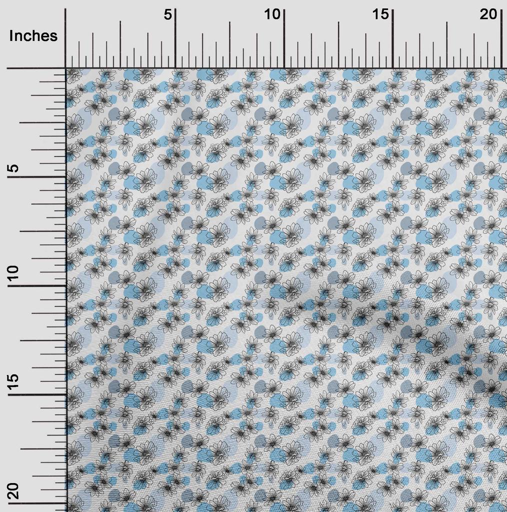 oneOone Cotton Poplin Blue Fabric Floral Sewing Material Print Fabric By The Yard 42 Inch