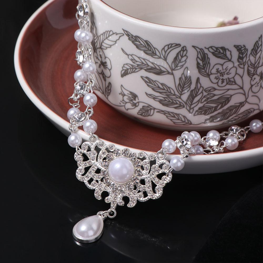 Sparkling Pearl Rhinestone Necklace Beads Pearl Collarbone Chain Sweet Double Layer Necklace Gift