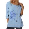 Женский хлопковый повседневный синий топ с различными популярными узорами, круглым вырезом и длинными рукавами