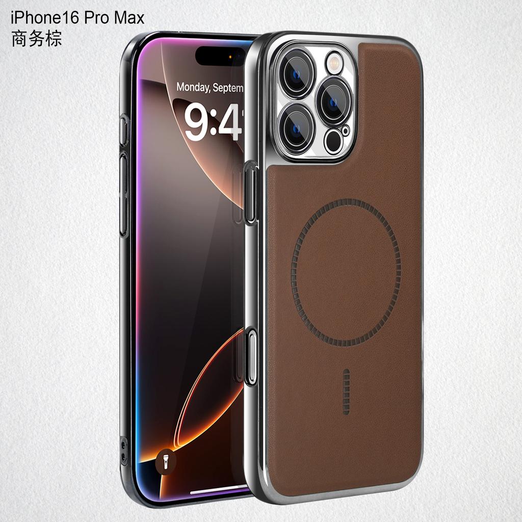 Применимый чехол для мобильного телефона iPhone16 с кожаным магнитным покрытием, защитный чехол Apple 15 с пленкой для объектива, улучшенное ощущение, 14