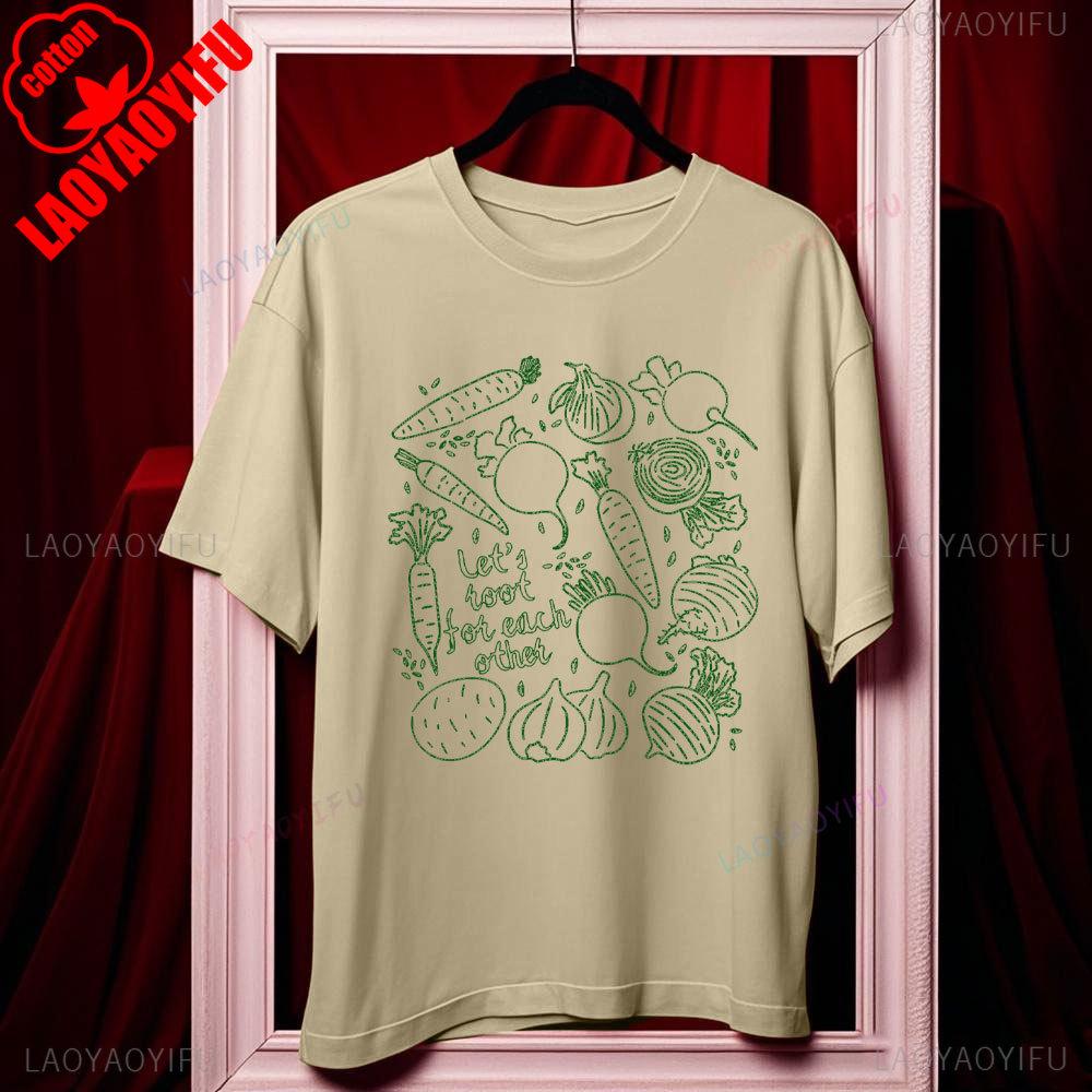 Lets Root for Each Other Garden TShirt Gardening Tee with Vegetable Print Cute Garden Theme Cotton Shirts Plant Women Tops