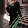 QICED Women's Autumn and Winter Fashion Temperament Elegant Clash of Colours Plaid Dresses
