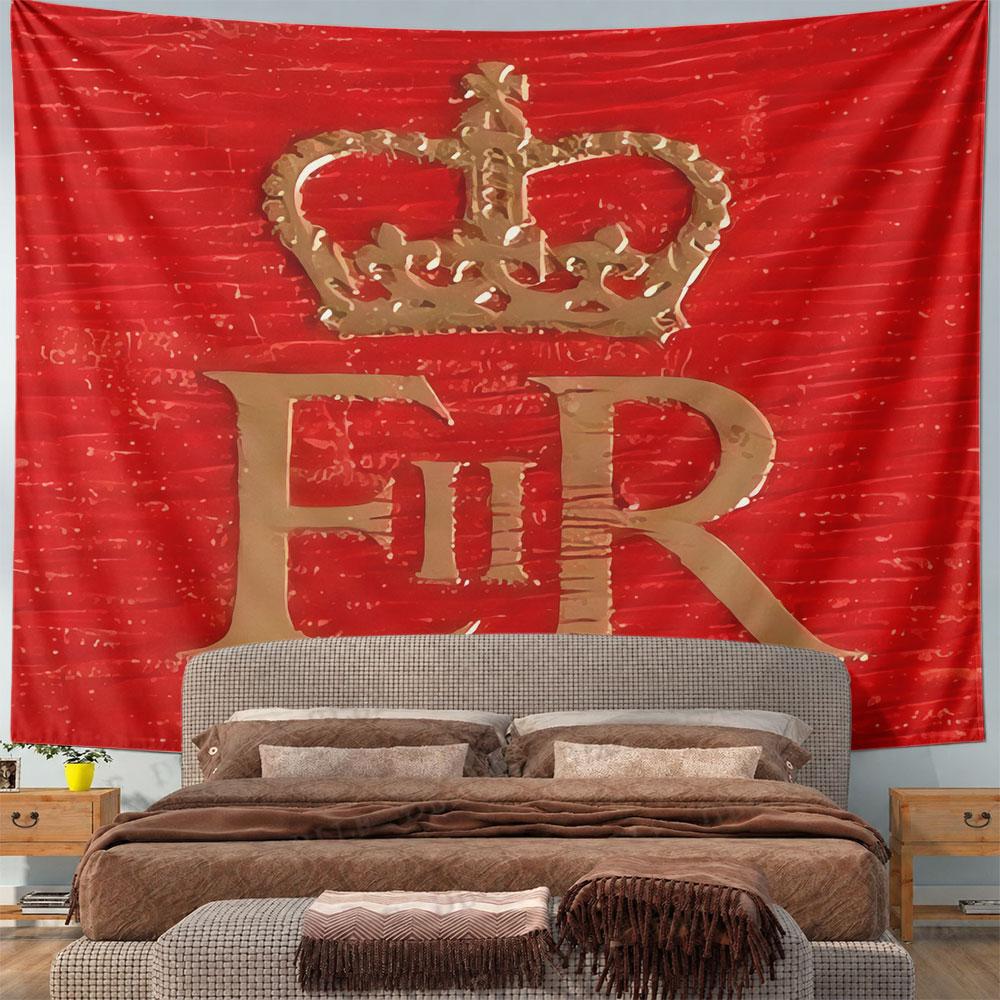 Royal Crown ER Monogram Tapestry Wall Hanging British Royal Emblem Decor for Bedroom Living Room Study Room Gift