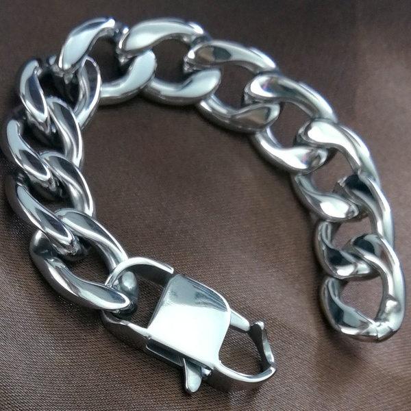 Кубинский браслет из нержавеющей стали шириной 16 мм, ювелирные изделия для мужчин, подарок для мальчика