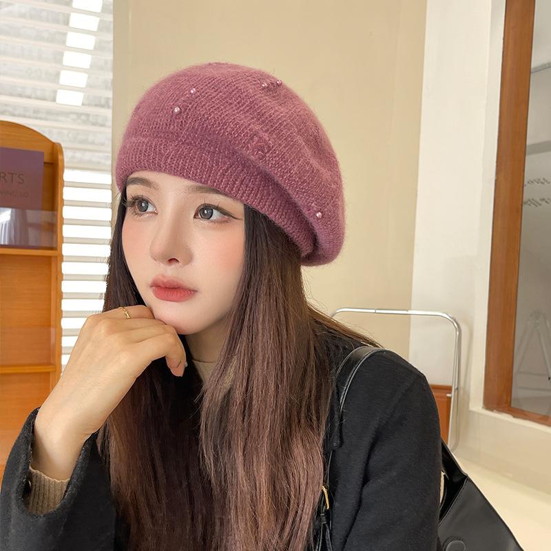 Зимняя теплая шапка, термошапка, женская, берет, эластичная, трикотажная, однотонная, мягкая, плотная, ветрозащитная, декоративная