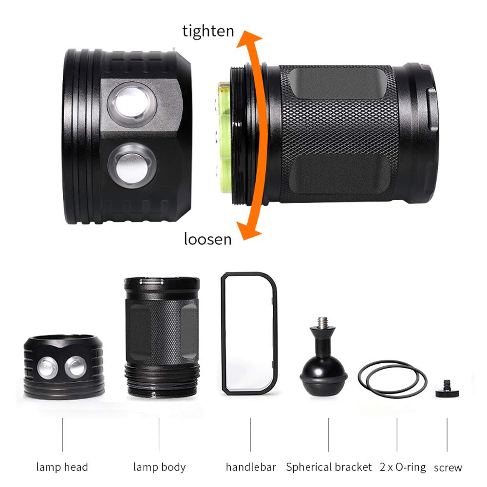 SecurityIng Diving Light Red Blue White Light 8000lm Waterproof Underwater 80M 120 Degree Wide Beam Scuba Diving Light Underwater Photo Video