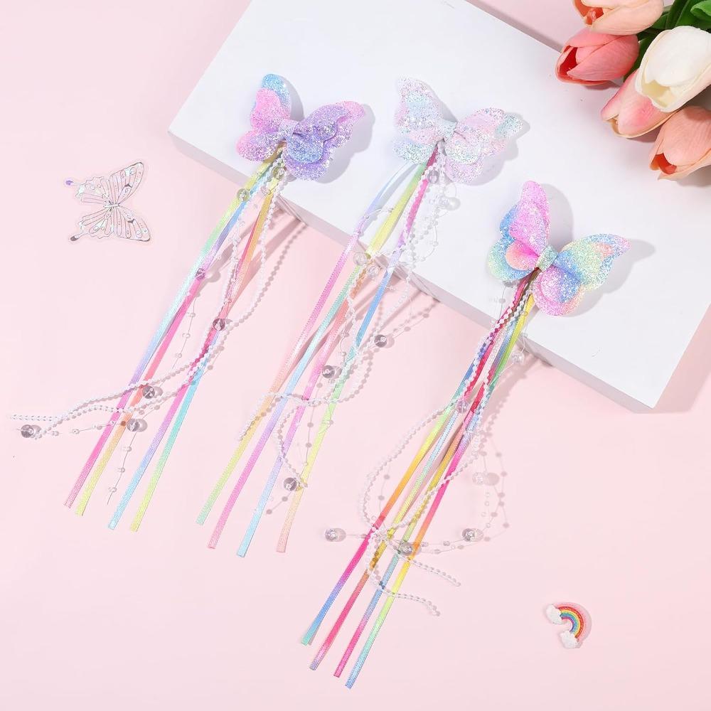 2Pcs Long Tassel Hair Clips Rainbow Kids Barrette Princess Hair Accessories Performance Accessories