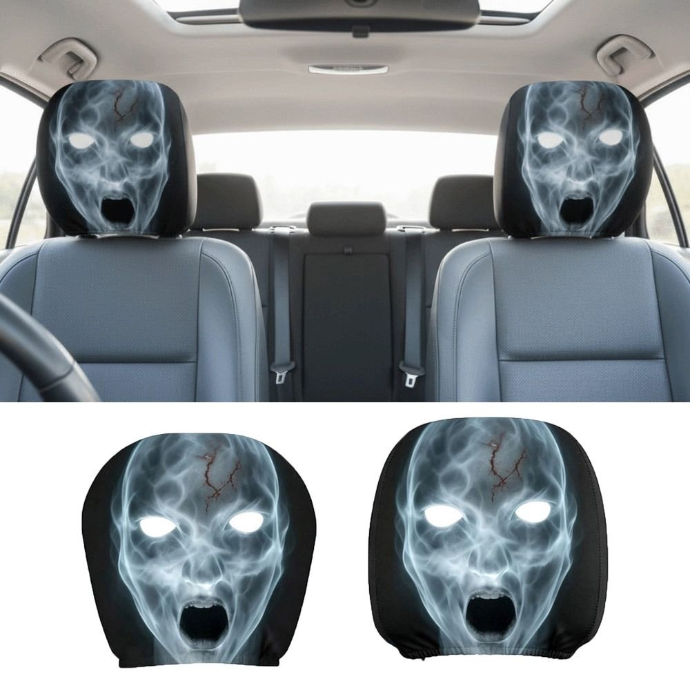 2Pcs Cartoon Car Headrest Covers Exaggerated Car Seat Headcover Halloween Christmas Holiday
