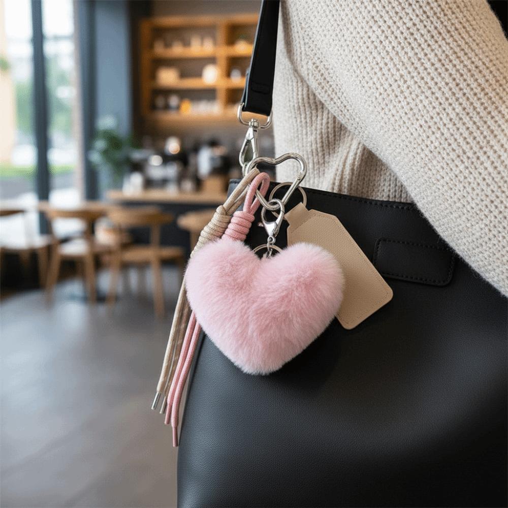 Bag Hanging Rabbit Fur Keychain Birthday Gift Plush Dolls Pendant Heart Plush Keychain Students