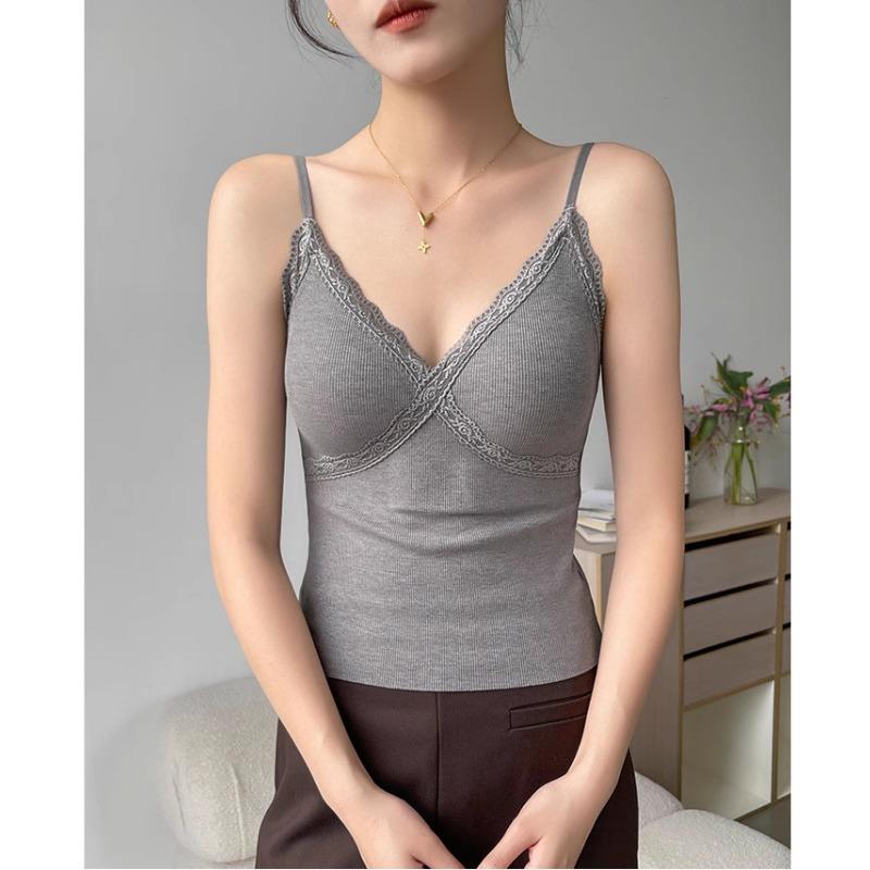 Новый сексуальный кружевной глубокий V-образный вырез на тонкой бретельке сзади, теплый с накладкой на груди, шерстяной жилет средней длины на бретельках