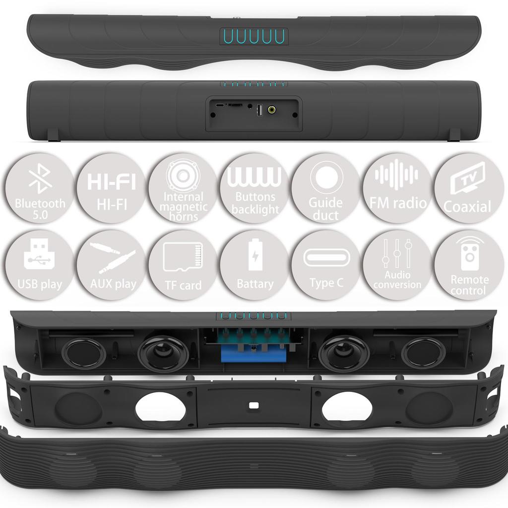 Беспроводная звуковая панель Bluetooth, динамик, проводной стереосистема объемного звучания, домашний кинотеатр, ТВ-система, TF-карта, USB-устройство для воспроизведения, пульт дистанционного управления, питание, звук, динамик