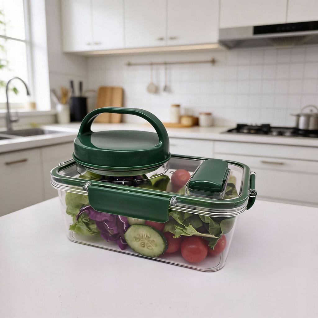 Four Compartment Jar, Square Container, Portable And Home Kitchen Storage Bottle, Plastic Bowl.