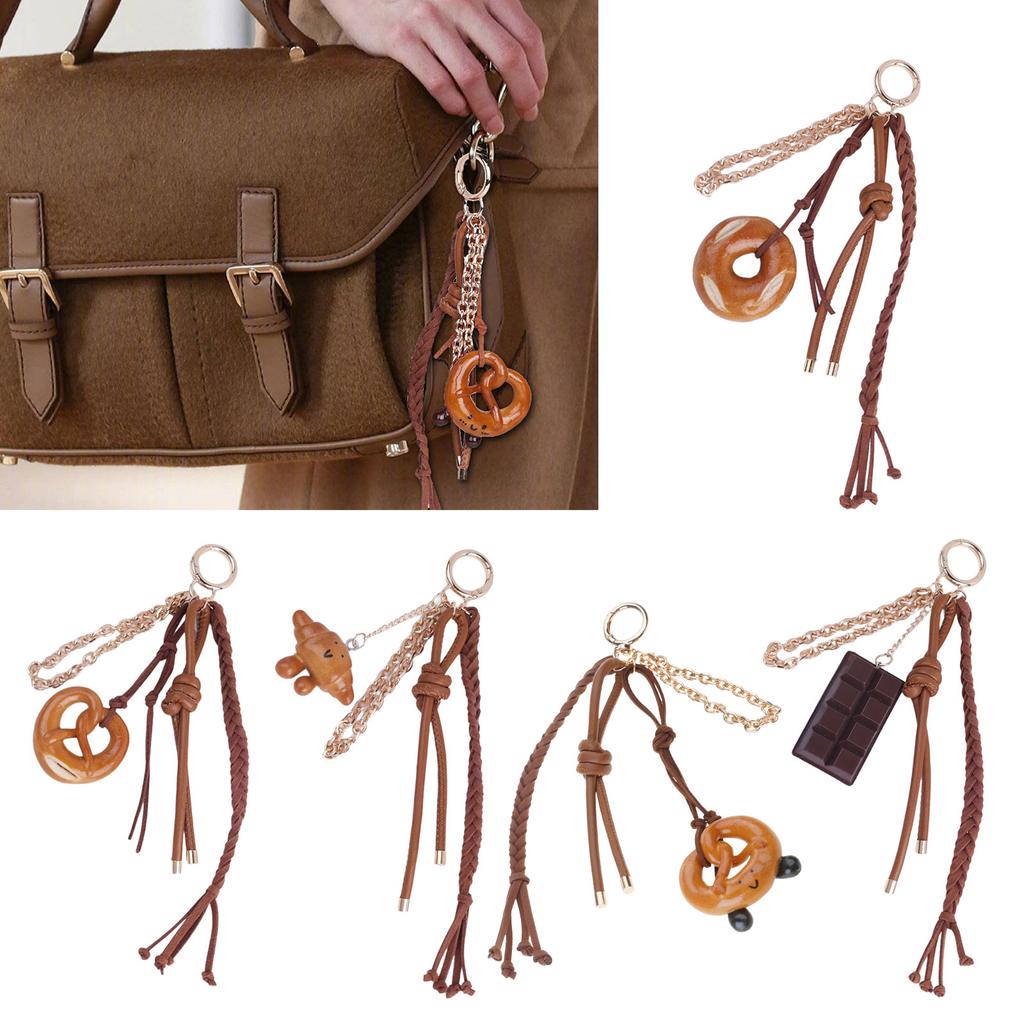 Стильный миниатюрный брелок для ключей на тему еды, украшение для сумки с плетеным шнурком, аксессуары для сумки для повседневного практического использования