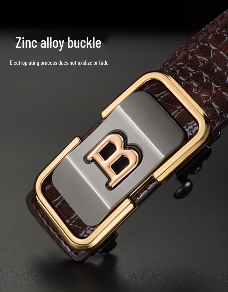 Eck Kangaroo Men's Toothless Automatic Buckle Crocodile Pattern Formal Belt