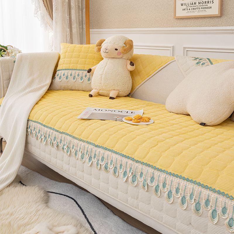 New Autumn and Winter Velvet Sofa Cushion Simple and Non Slip Plush Leather Sofa Cover Modern Corduroy Backrest Towel Cover Fabric