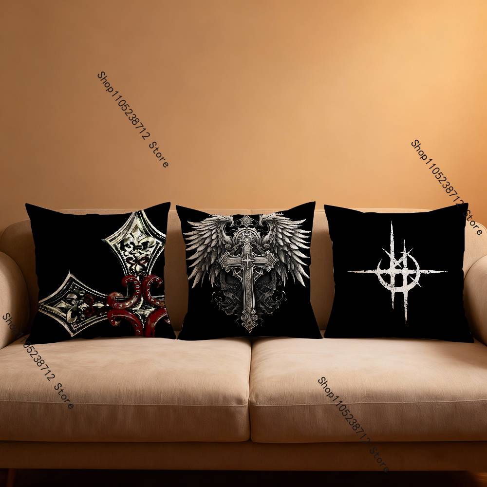 Cyber Sigil Cross Goth Pillow Covers Cartoon Sofa Decorative Home Double-Sided Printing Short Plush Cute Cushion Cover