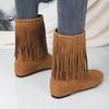 Модная обувь Женские ботинки до середины голени Женские сапоги с круглым носком Современные сапоги Женские заклепки с бахромой Средний каблук Туфли больших размеров Женские zapatos