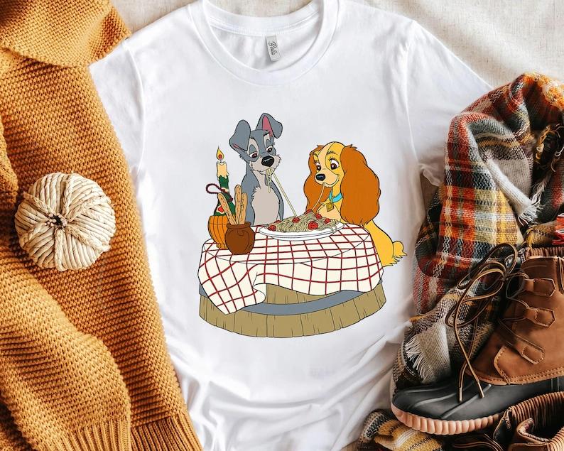 Disney Lady and Tramp Bella Notte Spaghetti Shirt, Disneyland Vacation Holiday Unisex T-shirt Family Birthday Gift Adult Kid Toddler Tee