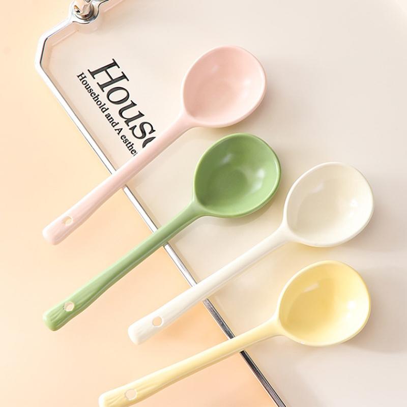 Керамическая ложка кремового цвета с длинной ручкой, молочно-желтая ложка, высокая маленькая ложка