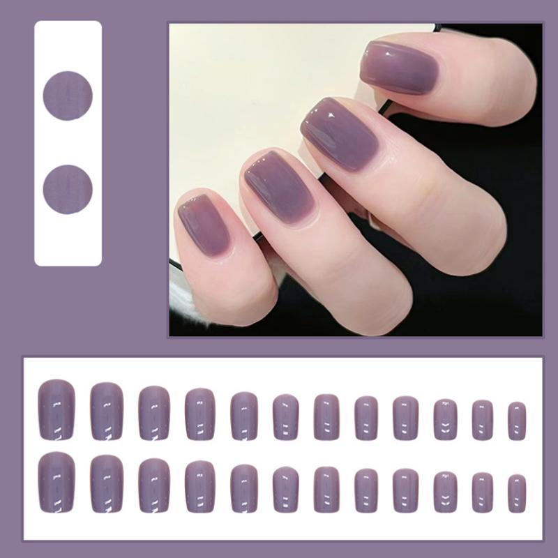 2025 Новейший набор из 24 шт./набор для нейл-арта, французский набор накладных ногтей с клеем, АБС-пластик - Простые короткие наклейки для ногтей