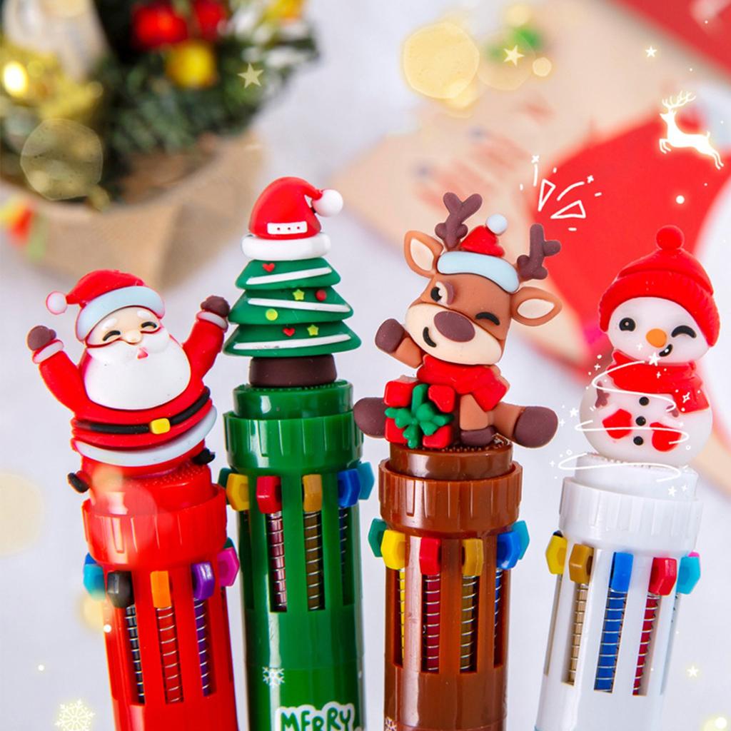 Christmas Ten-color Ballpoint Pen, Cute Cartoon Style, Suitable For Holiday Gifts5ml