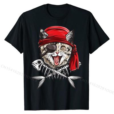 Кошка Пират Футболка Флаг Роджера Череп и Кости Футболка Хлопок Мальчик Топы Футболки Семейная Футболка Слим Фит Дешево