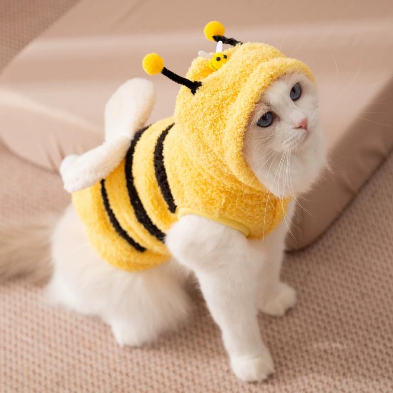 2026 Pet Kitten Clothes COS 3D Bee Transformation Dress Small Dog Autumn/Winter Velvet Clothes Dog Clothes