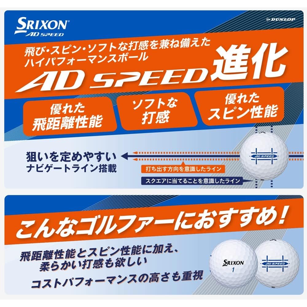 Мячи для гольфа Dunlop Srixon AD Speed, упаковка 12 штук, цвет Passion Yellow, модель 2022 года