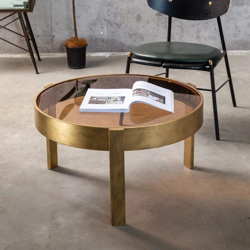 Nordic Round Coffee Table, Wrought Iron & Glass Side Table, Modern Circular Center Table, Sturdy Metal Frame for Living Room