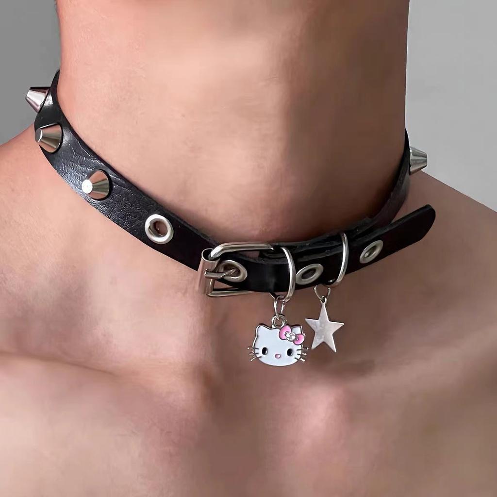 Темная субкультура кожаный ошейник панк-стрит милые крутые красотки ожерелье ожерелье ключица цепь прилив