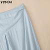 VONDA Women High Waist Solid Color Splits Casual Long A-line Skirts