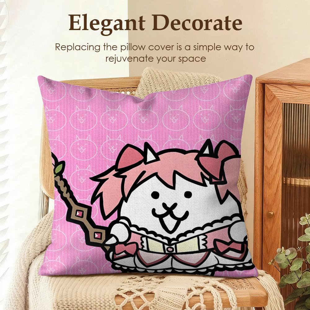 BBattle Cats Anime Cushion Cover Natural Linen Organic Fabric DoubleSided Printing Sofa Home Decor Gift Pillow Case