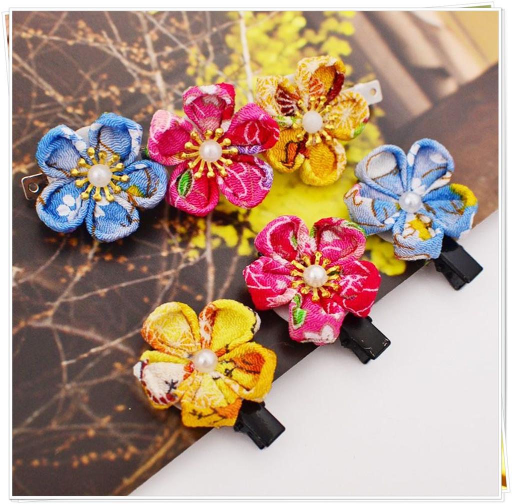 Chirimen Tsumami Zaiku Mini Fabric Set Japanese Handmade DIY Hair Small Craft Floral Solid Japanese Kimono Blue [seriction] (Includes Tweezers) -