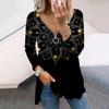 Women Autumn Snowflake Gemstone Printed Long Sleeve T-Shirts Loose V-Neck Plus Size Tee Shirt Tops Comfy Blouse