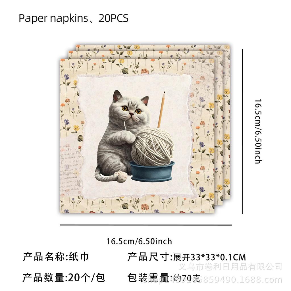 Vintage Cat Themed Party Supplies Birthday Decoration Cat Disposable Paper Plate Paper Cup Paper Towel Tablecloth Knife Fork Spoon