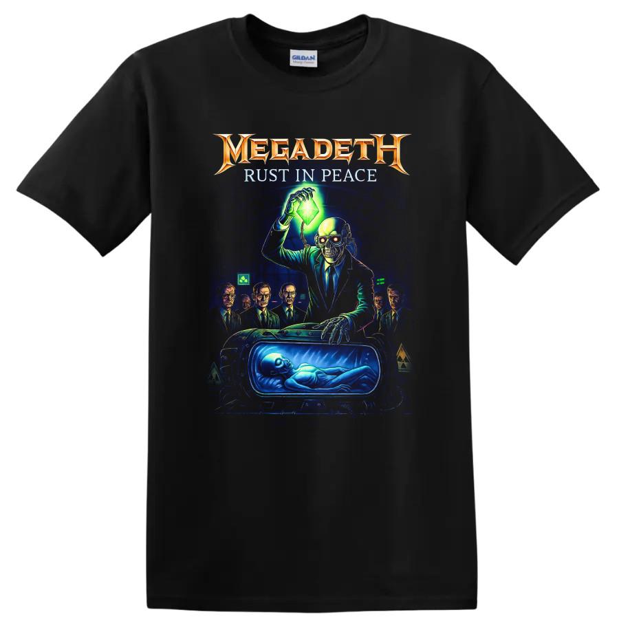 Rust In Peace T Shirt Heavy Metal Sci Fi Alien Design Retro Tee