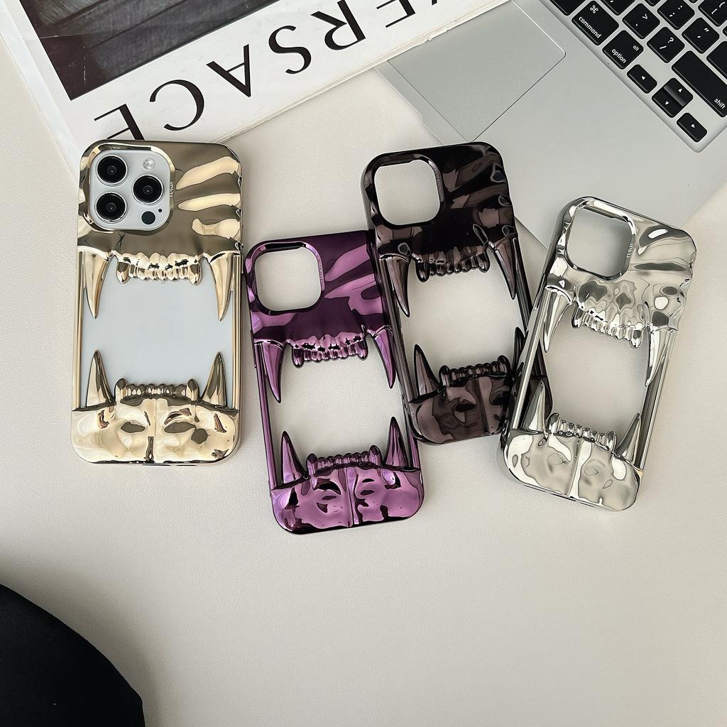 3D Чехол-клык с полыми элементами для рассеивания тепла для iPhone 16 15 14 13 12 11 Pro Max Ударопрочный Гальванизированный Мягкий Чехол