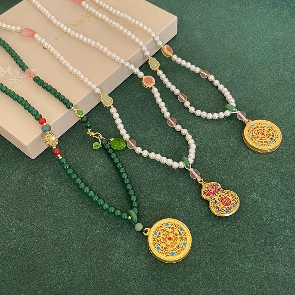 Zinc Zinc Alloy Pendant Pearl Beaded Necklaces Lucky Bag Vintage Sweater Chain  Cheongsam