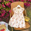 Vintage Peter Pan Collar Girl Dress With Bear Embroidery Sleeveless Summer Baby Dress For Outdoor Wear