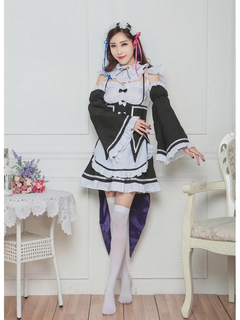 S-3XL Re:Zero Anime Maid Costume - Large Size Ram/Rem Outfit