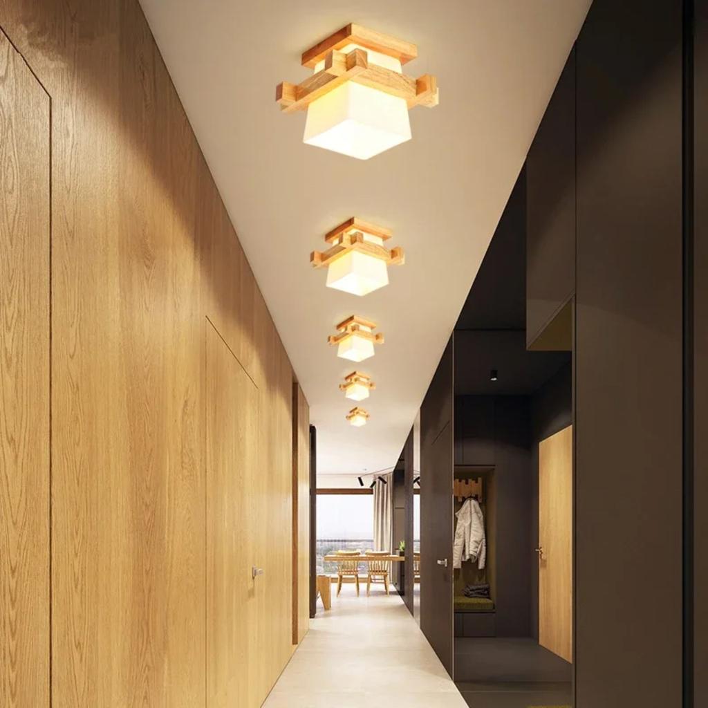 New Elegant, Contemporary, and Welcoming Wooden Tatami Glass Ceiling Lamp Light from Japan Transforms Your Balcony, Porch, or Ha