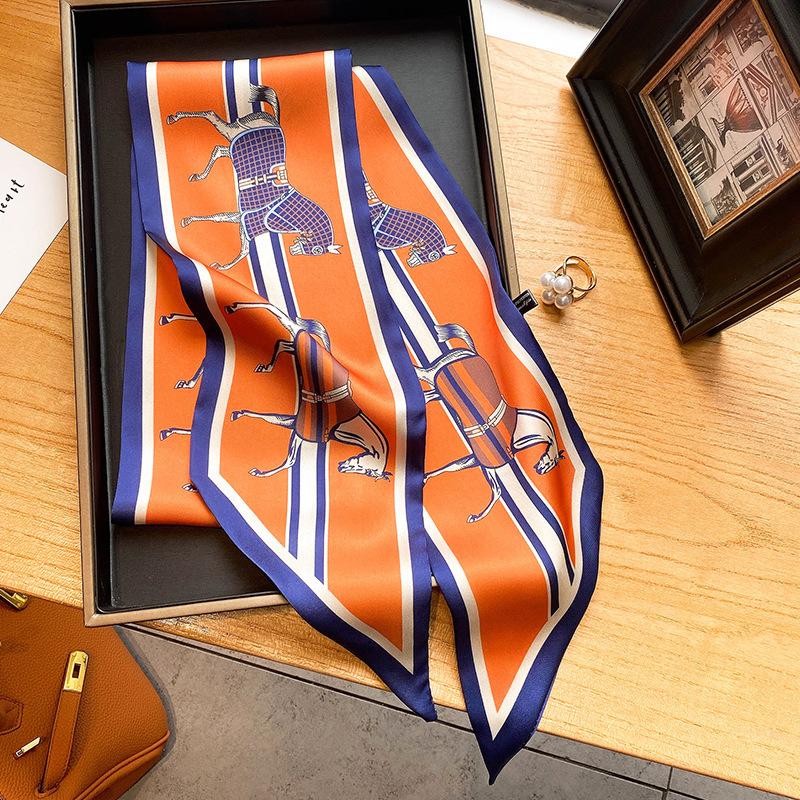 Elegant Horse Print Scarf Graphic Ribbon For Women Soft Cozy Imitation Silk Scarf Versatile Neckerchief Length Fashion Headband