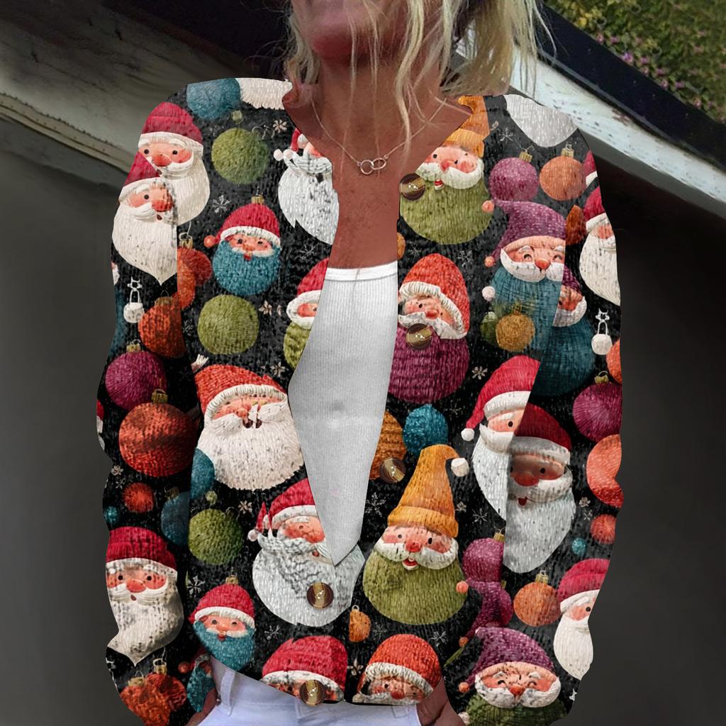 Женский модный вязаный кардиган на пуговицах с рождественским принтом и длинным рукавом
