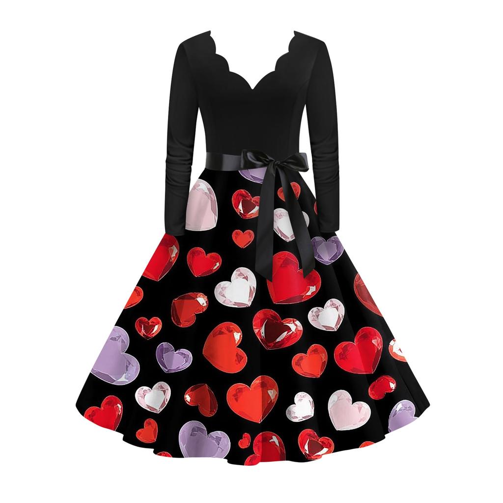 Стильное и элегантное женское платье с длинными рукавами и V-образным вырезом в форме сердца ко Дню святого Валентина