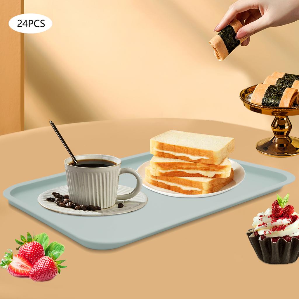 24-Pack Blue Rectangle PP Serving Trays, Microwave & Dishwasher Safe, Heat Resistant (120°C/248°F), Fast Food & Cafeteria Trays