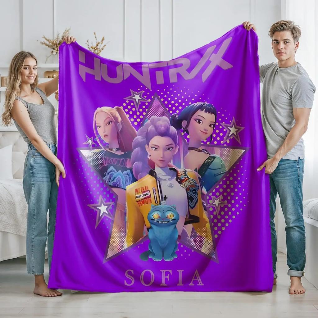 K-Pop D-Demon Hunters Cartoon Flannel Blanket Cover Warmth Multifunctional Decorative Universal Winter Blanket