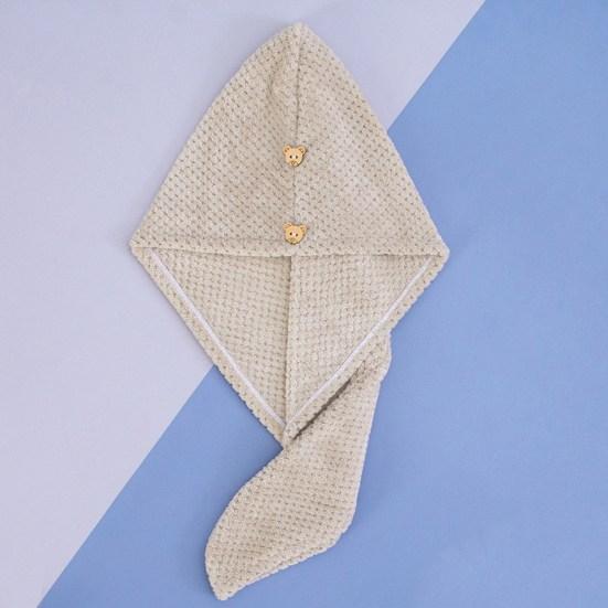 Полотенце для сушки волос Yousheng, супер впитывающее, быстросохнущее, коралловое флисовое, с мультяшным медведем, на пуговицах, женское, вьющиеся, длинные, густые, влажные волосы, полотенце для волос из микрофибры, шапка